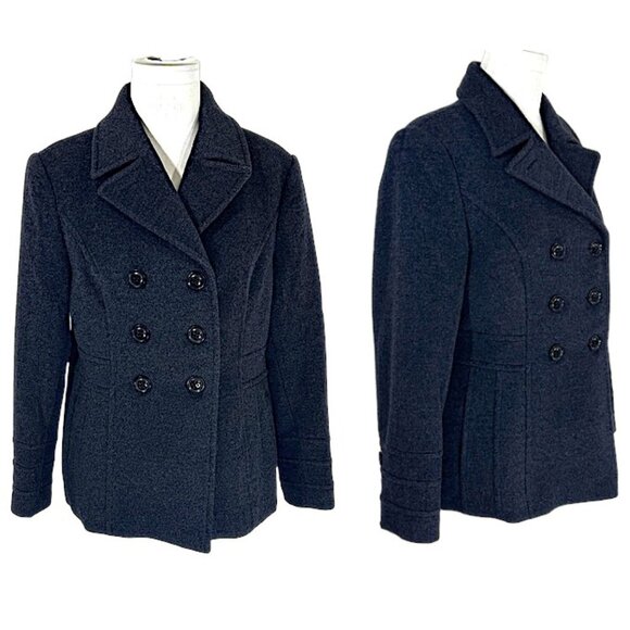 St. John's Bay Black Pea Coat Size Large Wool Cashmere Blend - Picture 1 of 12